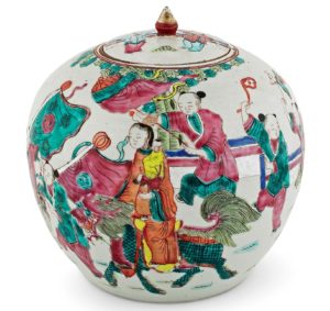 A late 19th-century Chinese famille verte rose ginger jar