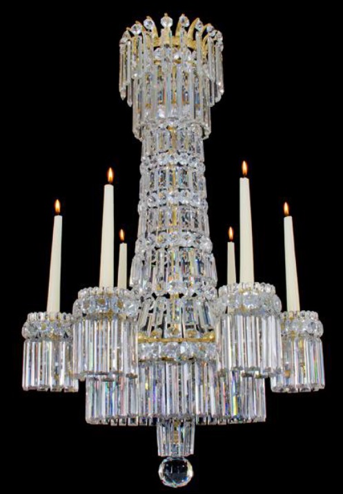 Regency six light cut glass ormolu mounted chandelier,